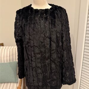 Elegant Black Faux Fur and Sequin Jacket